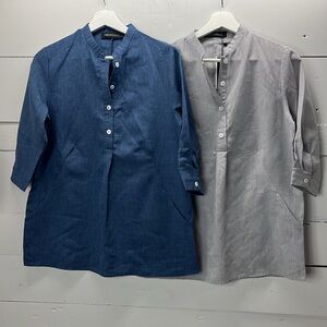 NWT ZANZEA  Gray and Blue Three Quarter Sleeve Blouse Bundle Size Small